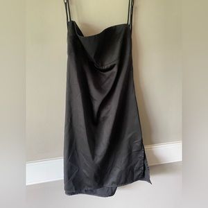 Black satin slit dress